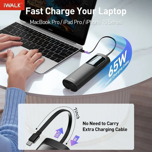 iWALK Laptop Power Bank, 20000mAh 65W 3-Output Portable Charger