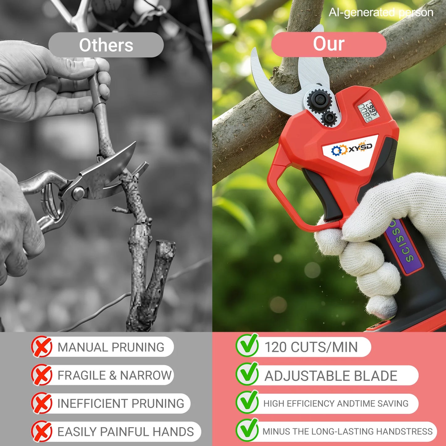 XYSD 21V Electric Pruning Shears Cordless, Brushless Electric Pruner