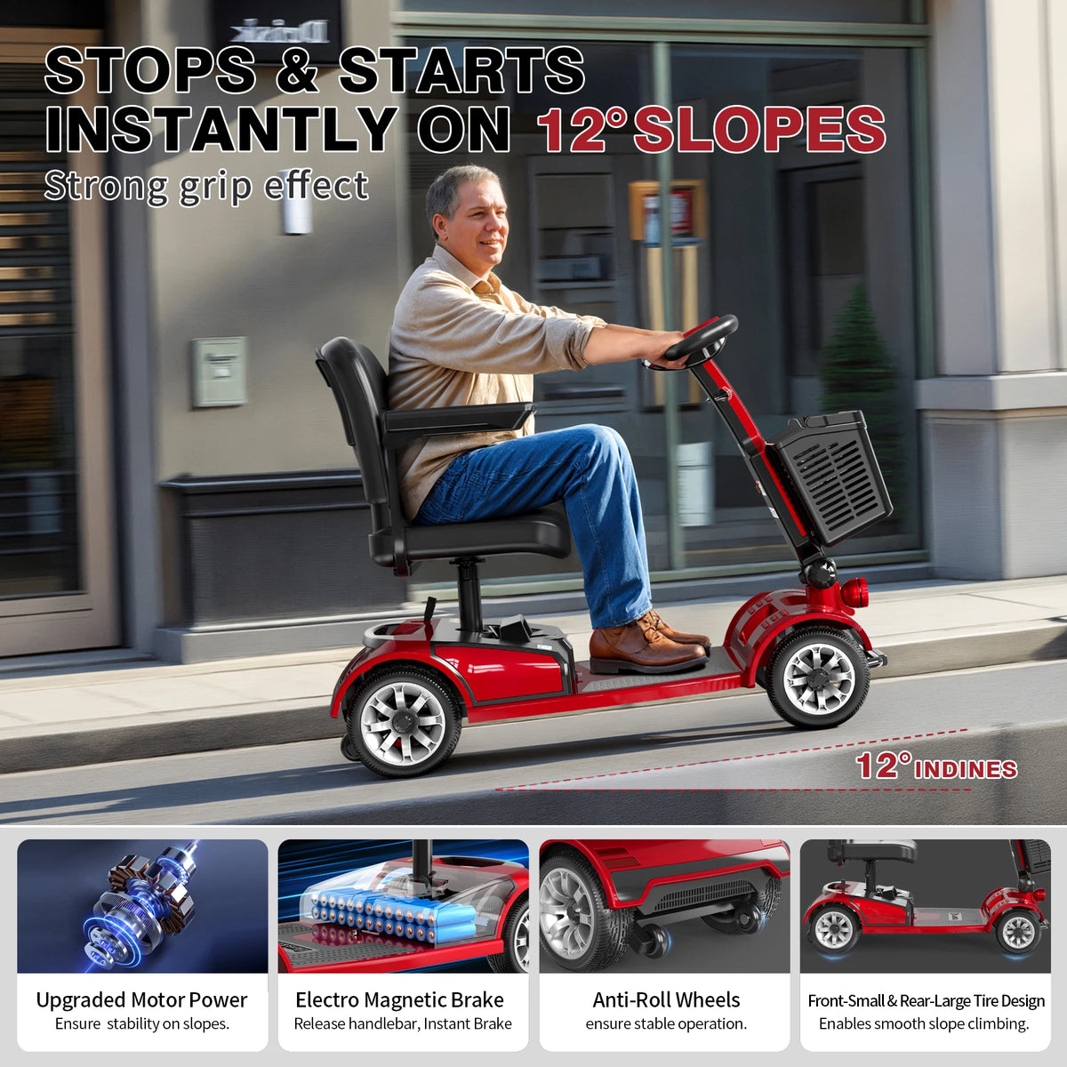 UNIFICARE Red Foldable 4 Wheel Mobility Scooter