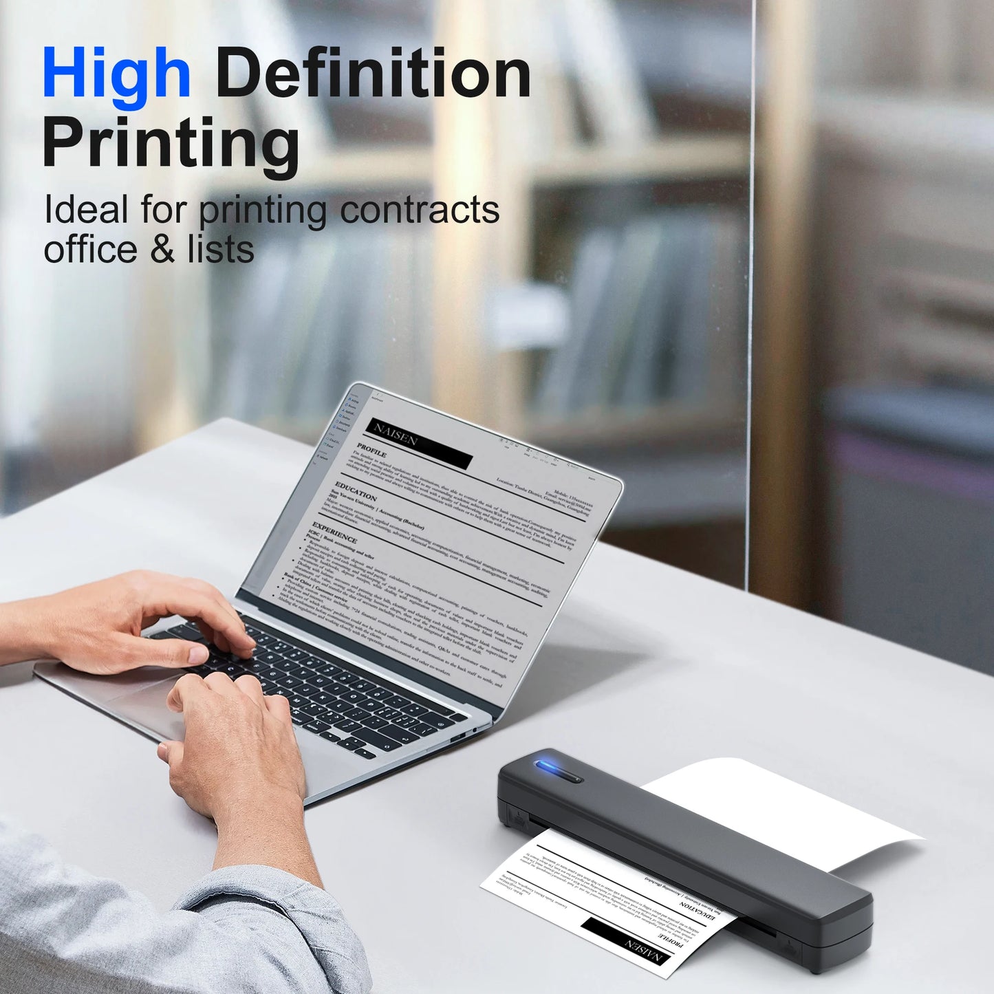 POLONO A4 Portable Inkless Thermal Printer with 20sheets thermal paper