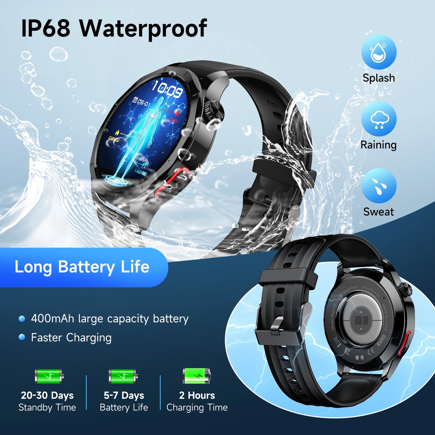 Marsyu ECG+PPG Health Diagnosis Smart watch Men's, Women's
