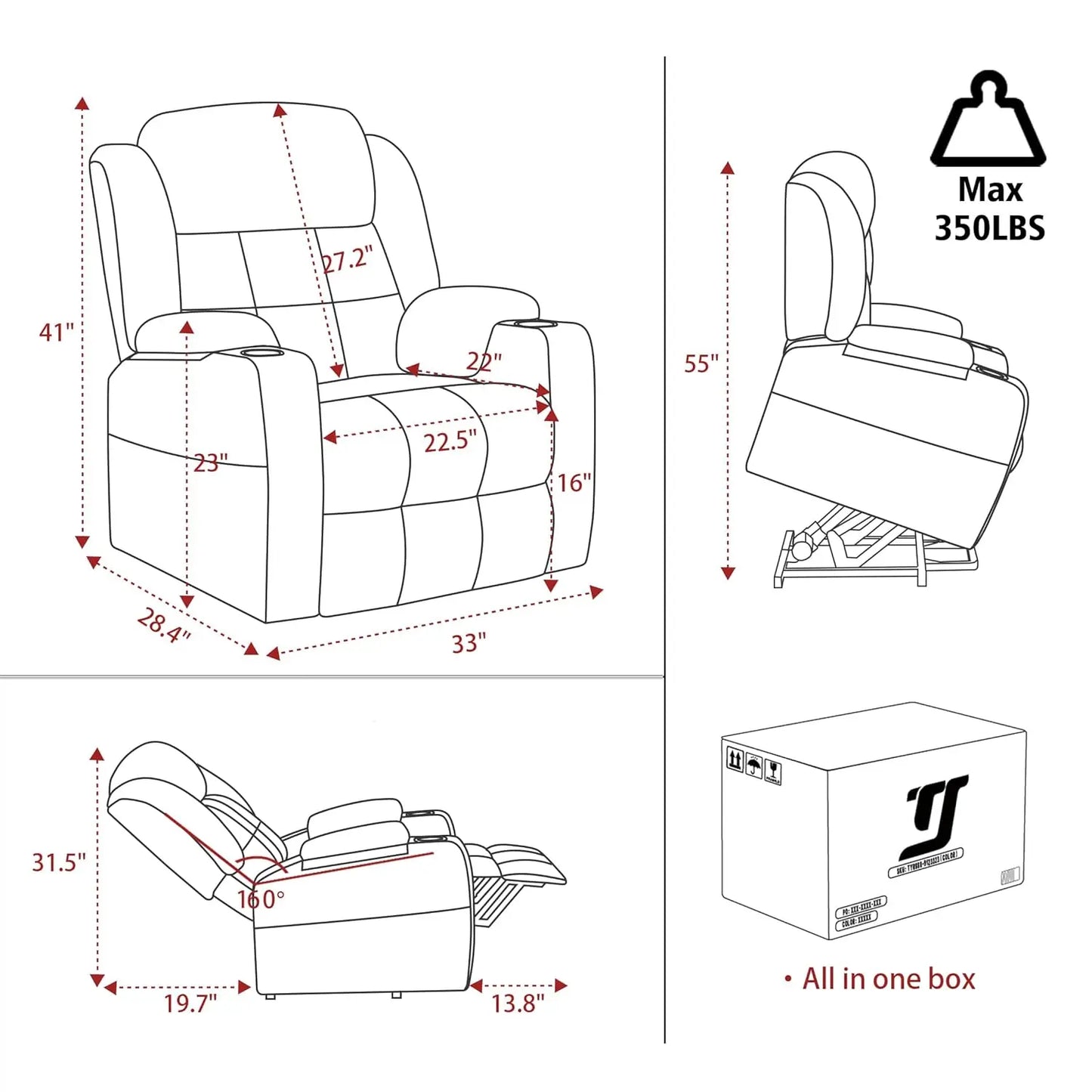 Electric Power Lift Recliner Chair Sofa with Massage and Heat