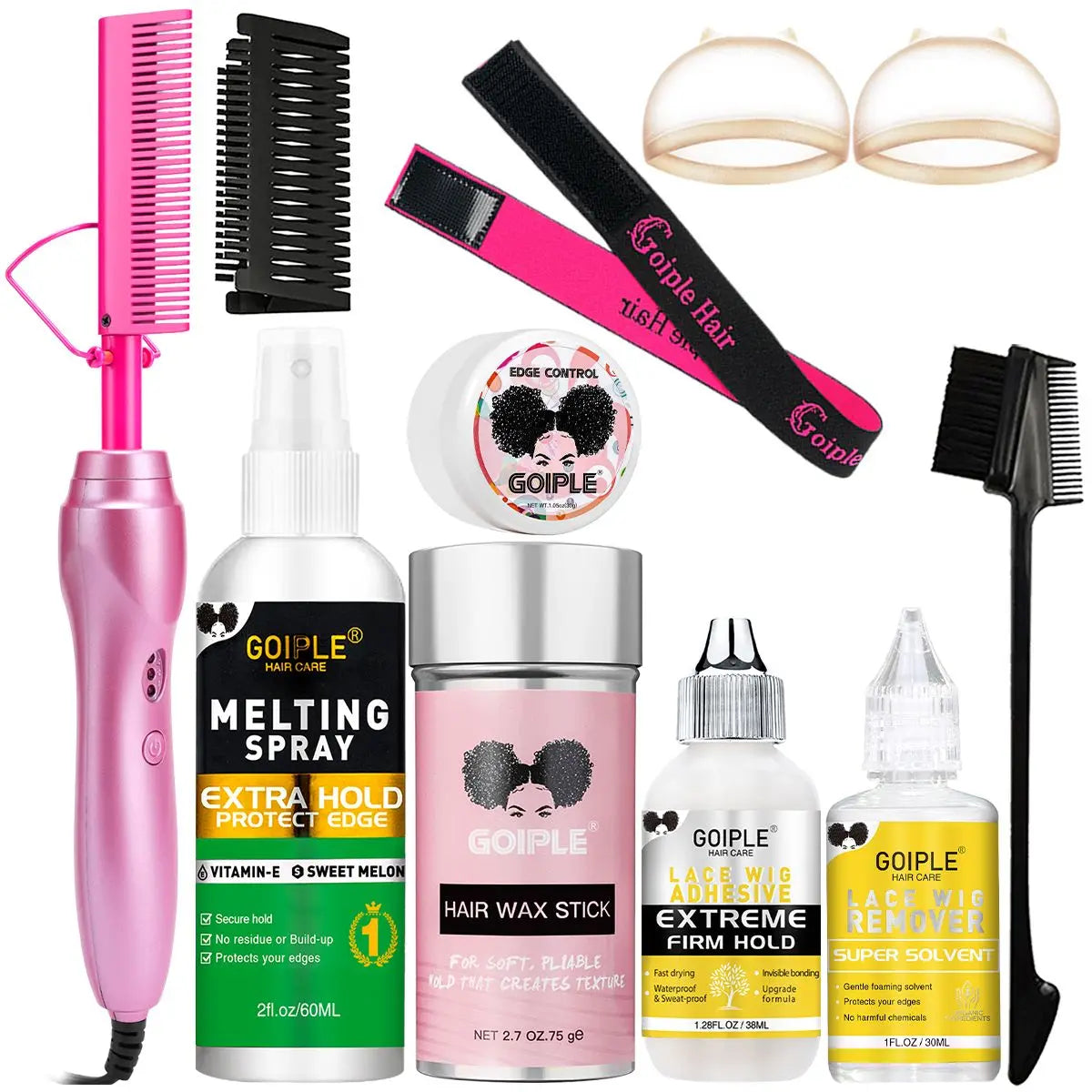 GOIPLE 3-In-1 Electric Hot Press Straightening Curler Comb Set