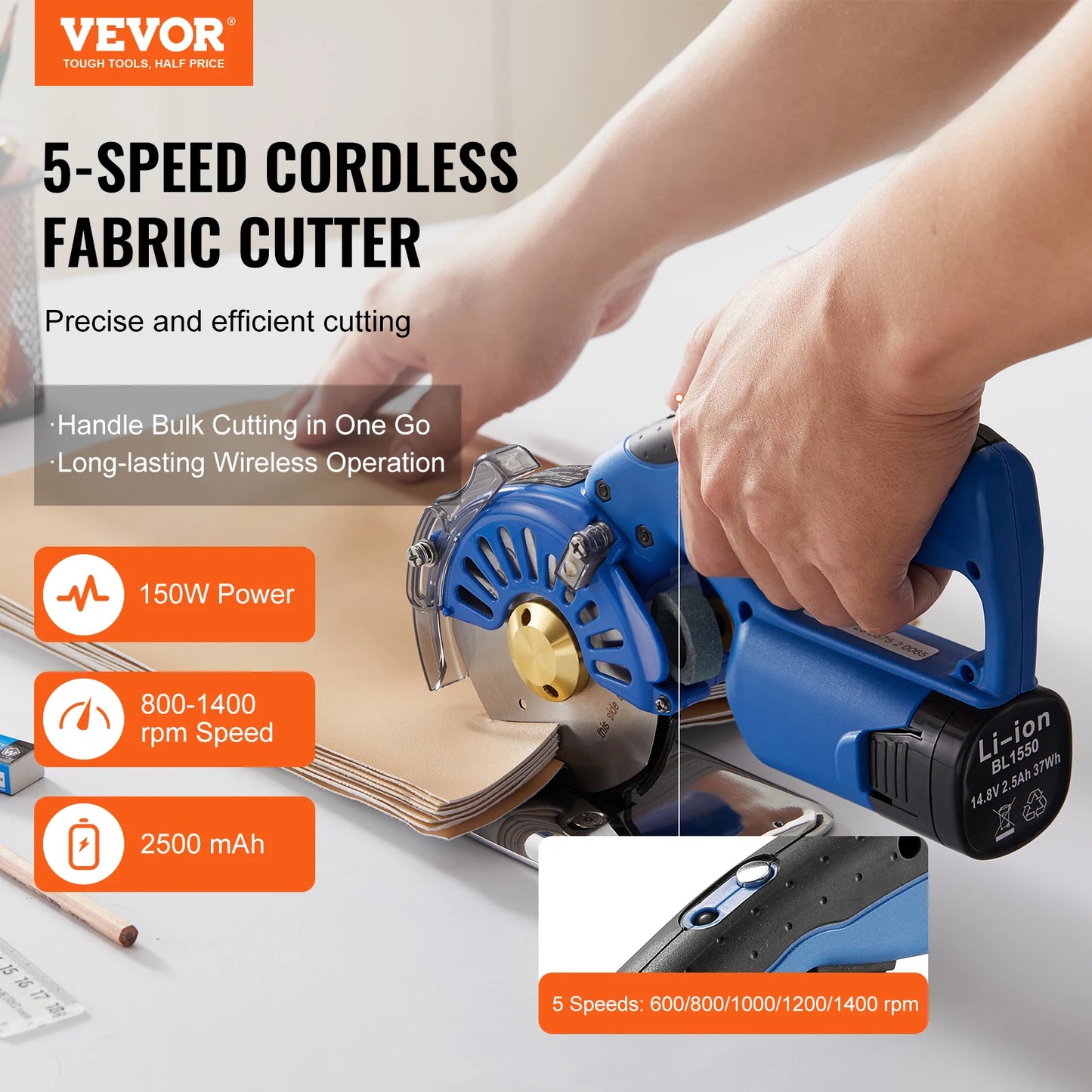 SucceBuy 150W Fabric Cutter 5-Speed Cordless