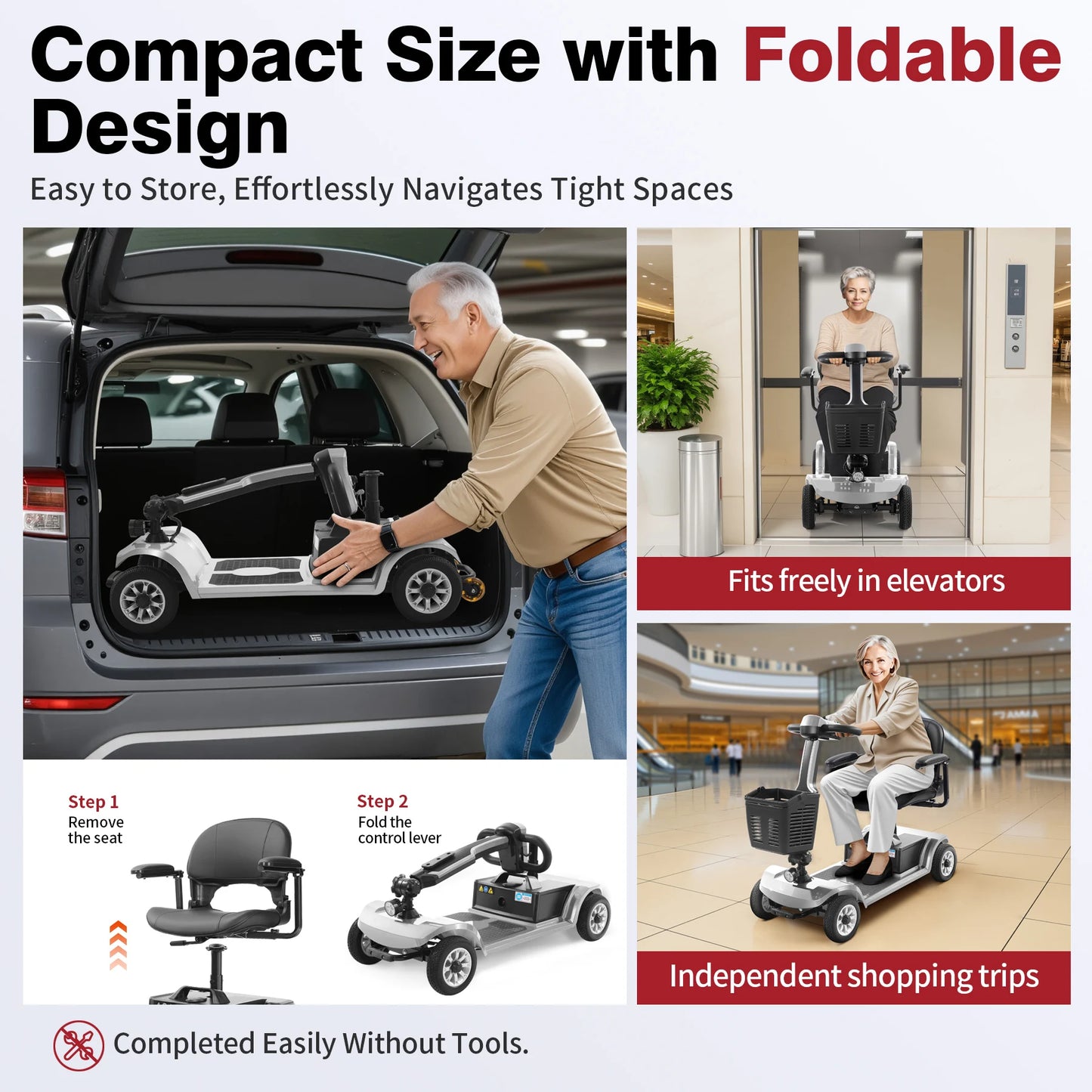 Unificare Silver 12Ah Foldable 4 Wheel Mobility Scooter