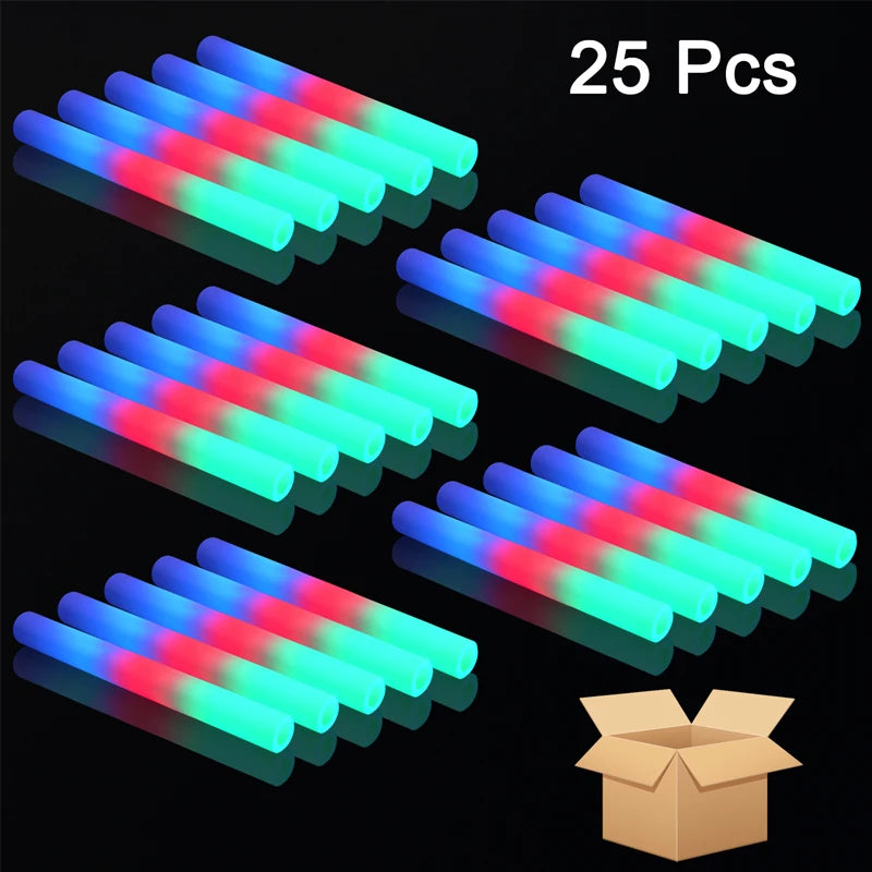 15/25/35/105 Pcs LED Foam Glow Sticks Bulk Colorful RGB
