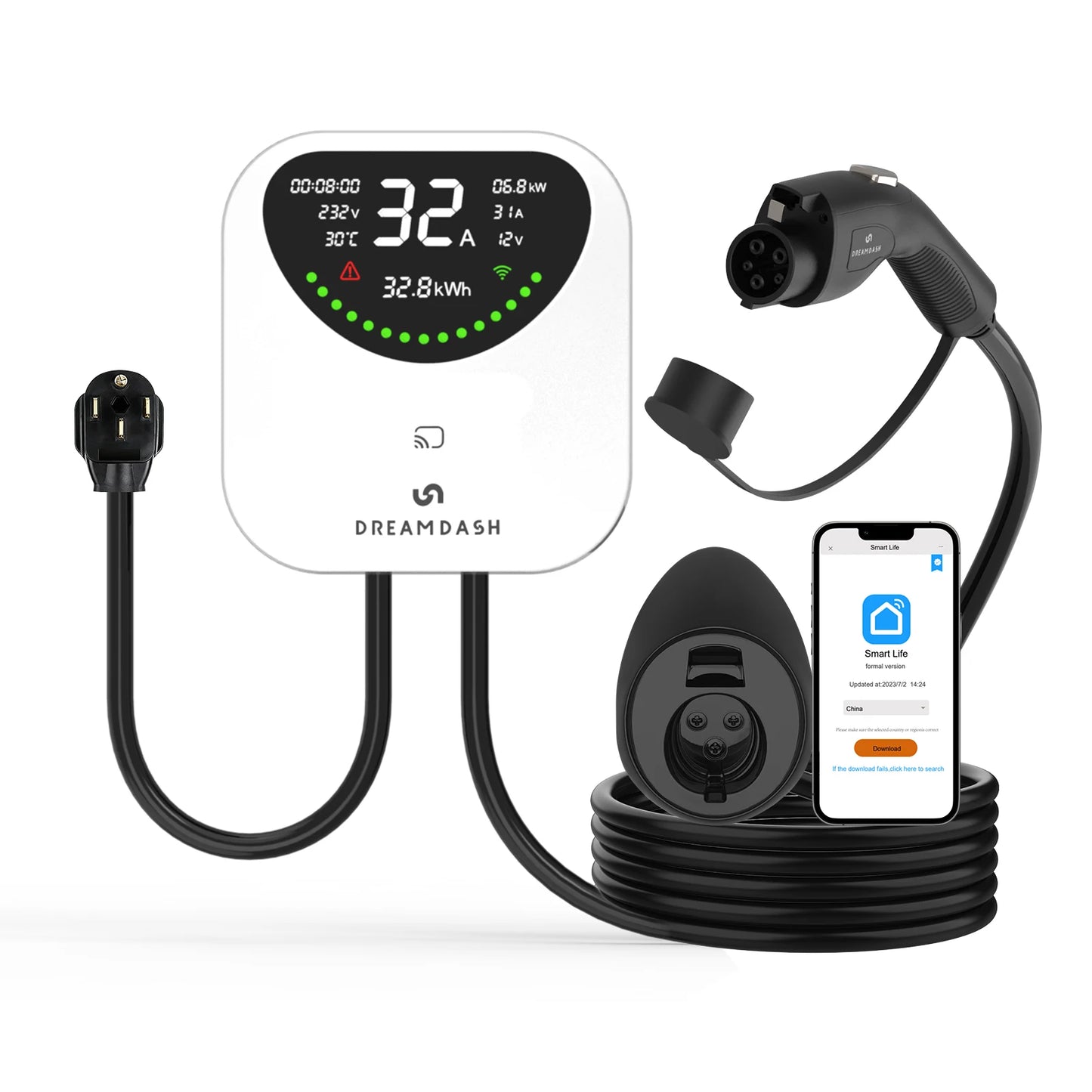 DREAMDASH 48A Level 2 EV Charger 11.5KW Wi-Fi Smart Charging Station