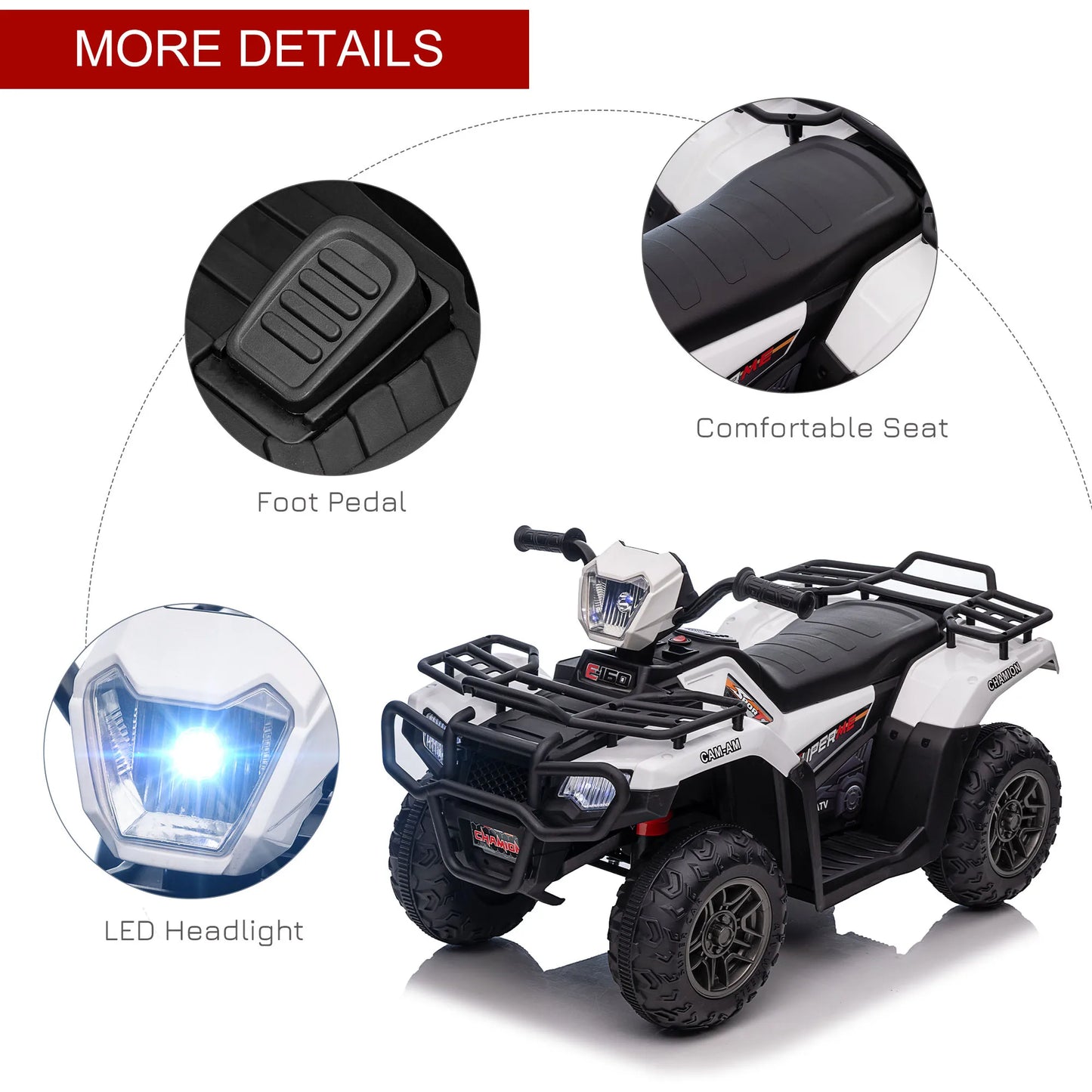 CAM AM 12V Kids Ride on ATV LED Lights Music Player