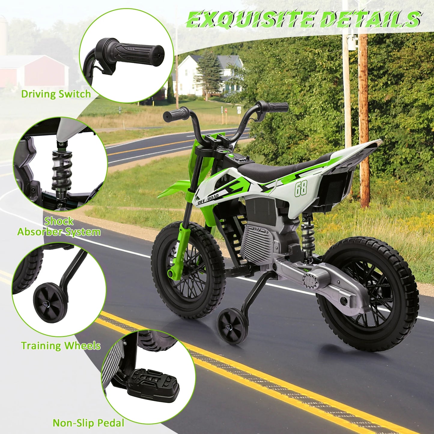 HiMISS 12v Kids Electric Dirt Bike with Training Wheels