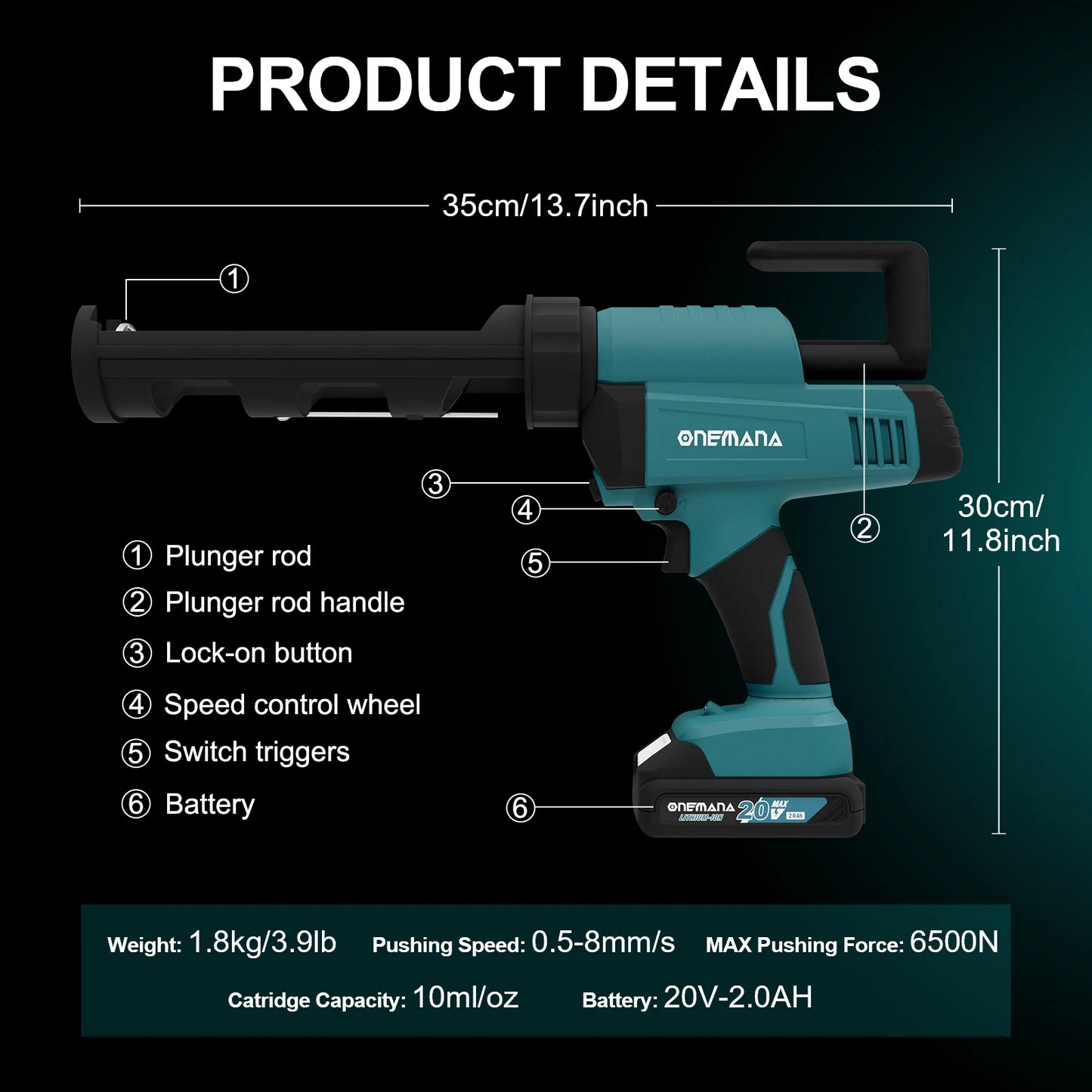 ONEMANA Caulk Gun 20V Auto Retract Drip-Free