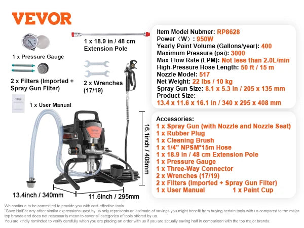SucceBuy 750W 950W Airless Paint Sprayer 3000PSI