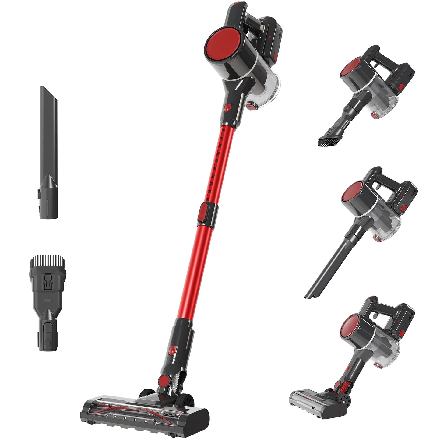 JHK Cordless Vacuum Cleaner with Flexible Steering Extendable Pole 3 Brush Heads Lightweight Wireless Rechargeable Upright Vacuum with LED Light Wall Mount for Hardwood Floors Carpet