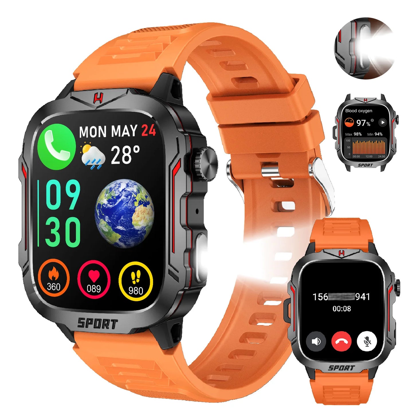 Strong Flashlight Smart Watch for Men/Women