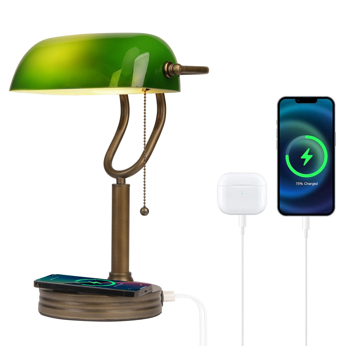 Green Glass Bankers Lamp, Retro Desk Lamp