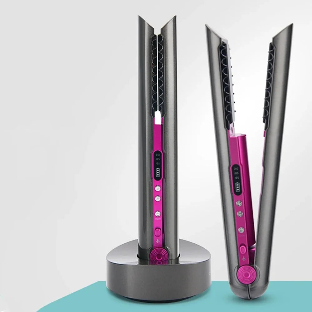KIQUNE Portable Hair Straightener with Charging Base Wireless Straightening Iron Floating Plate and Comb PTC Hair Straightening Device