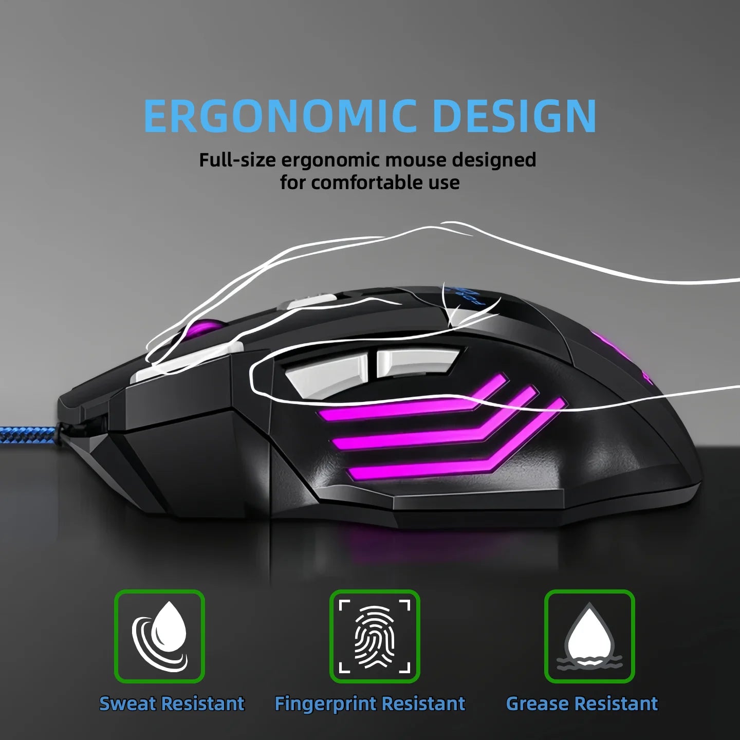 T-WOLF Wired RGB Gaming Mouse 6 Button Optical Adjustable DPI