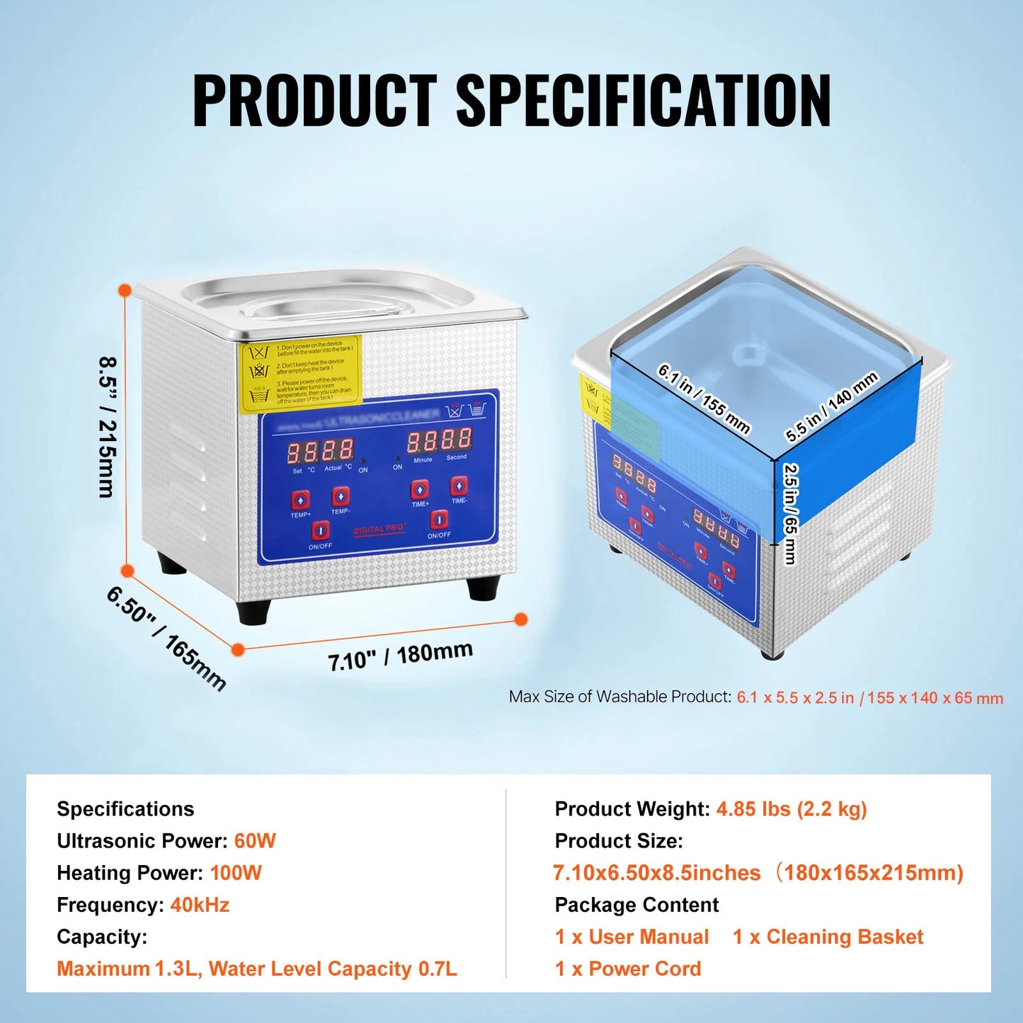 SucceBuy 1.3L Ultrasonic Cleaner Lave-Dishes Portable Washing Machine