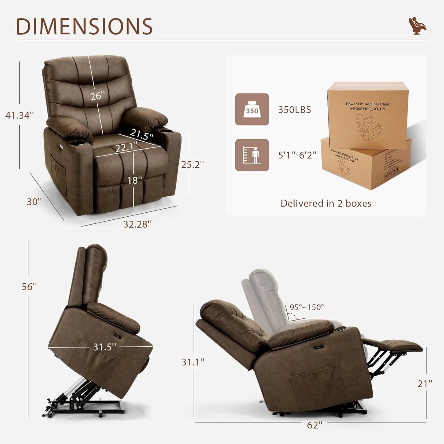 Power Lift Recliner Chair for Seniors with Heat & Massage