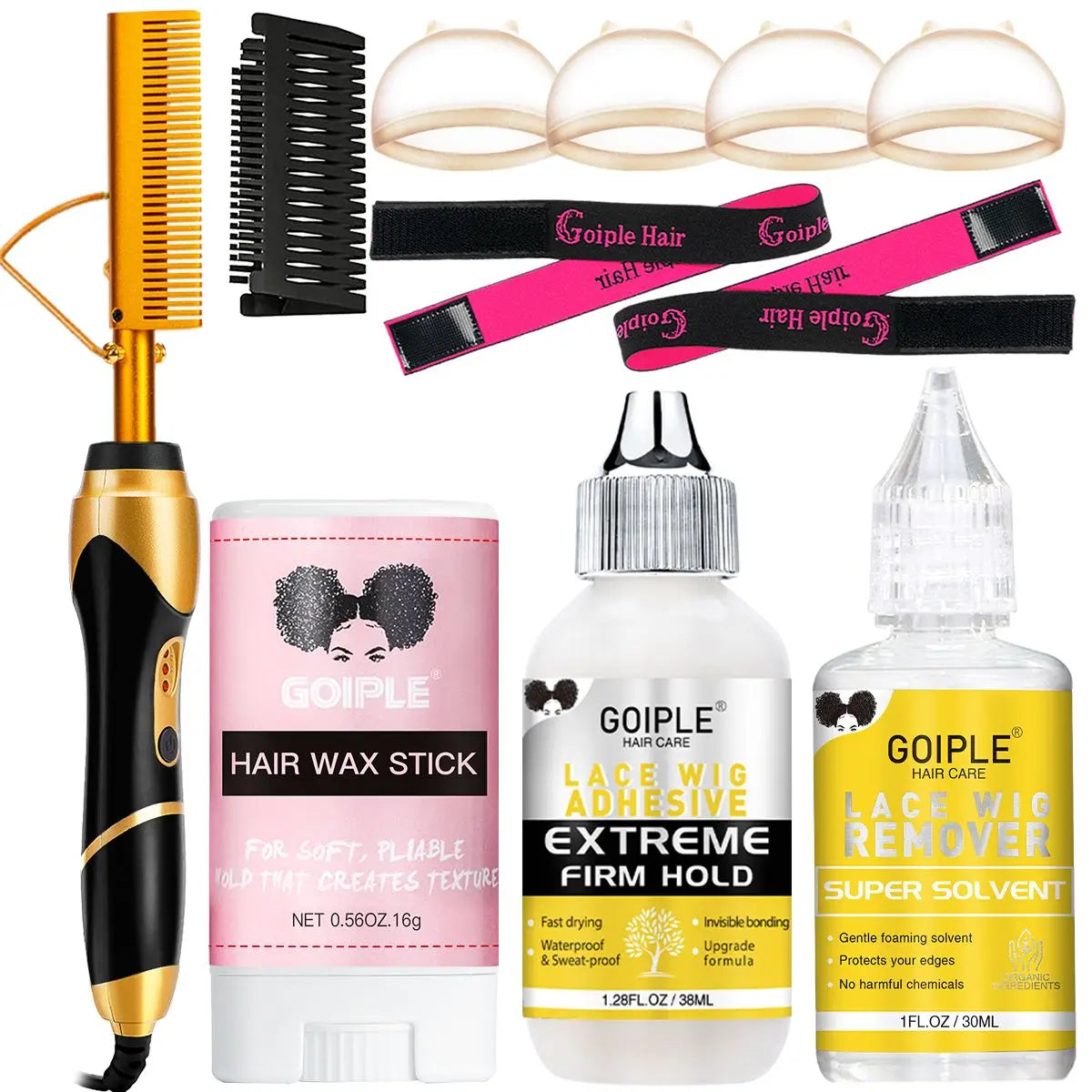 GOIPLE 3-In-1 Electric Hot Press Straightening Curler Comb Set