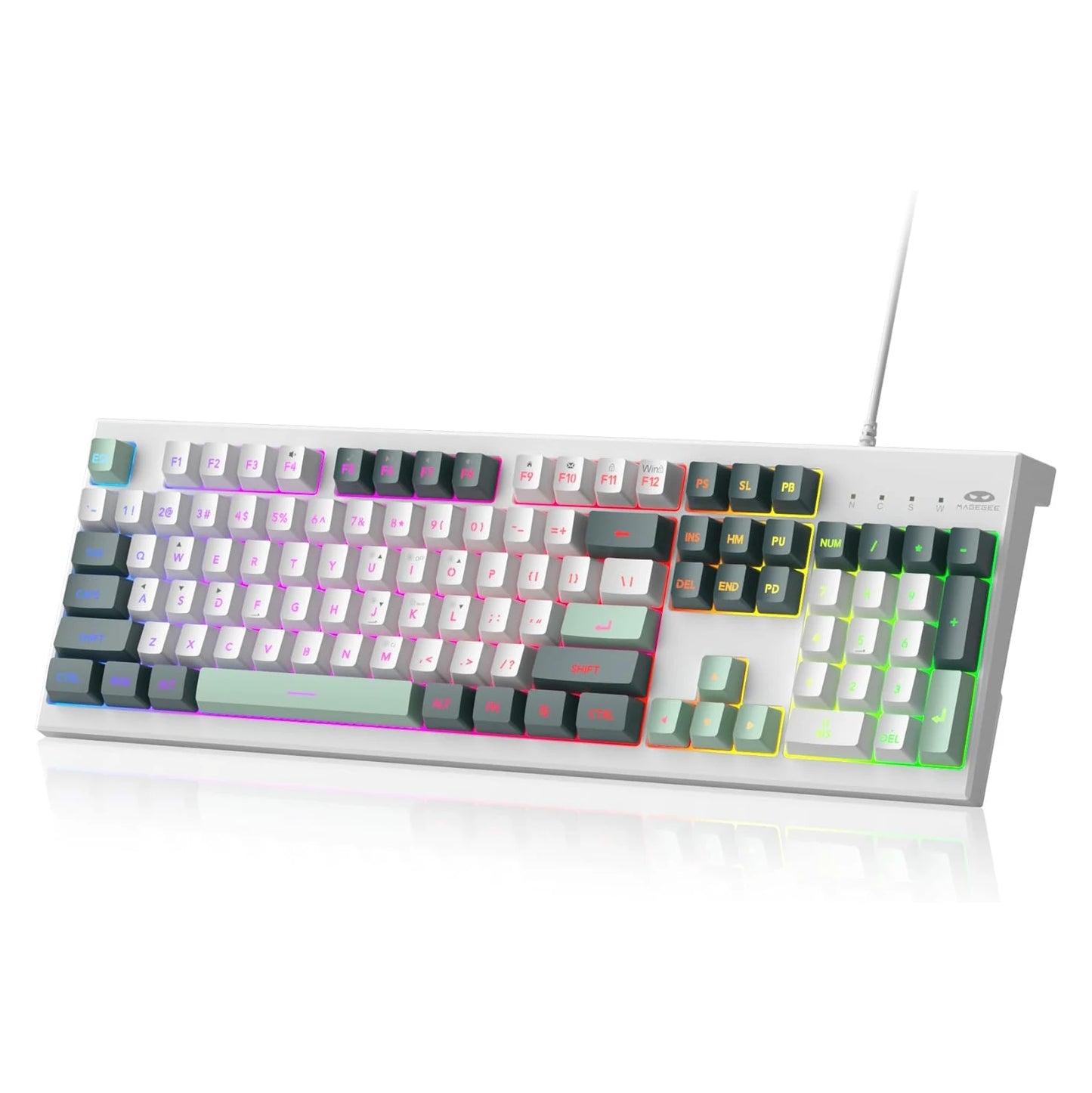 MageGee Creamy Keyboards,K2 Classic Keyboard Wired RGB Backlit 104 Keys Waterproof Ergonomic Keyboard, PC Keyboards for PC/laptop