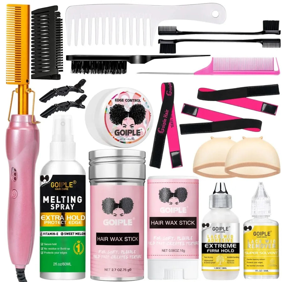 GOIPLE 3-In-1 Electric Hot Press Straightening Curler Comb Set