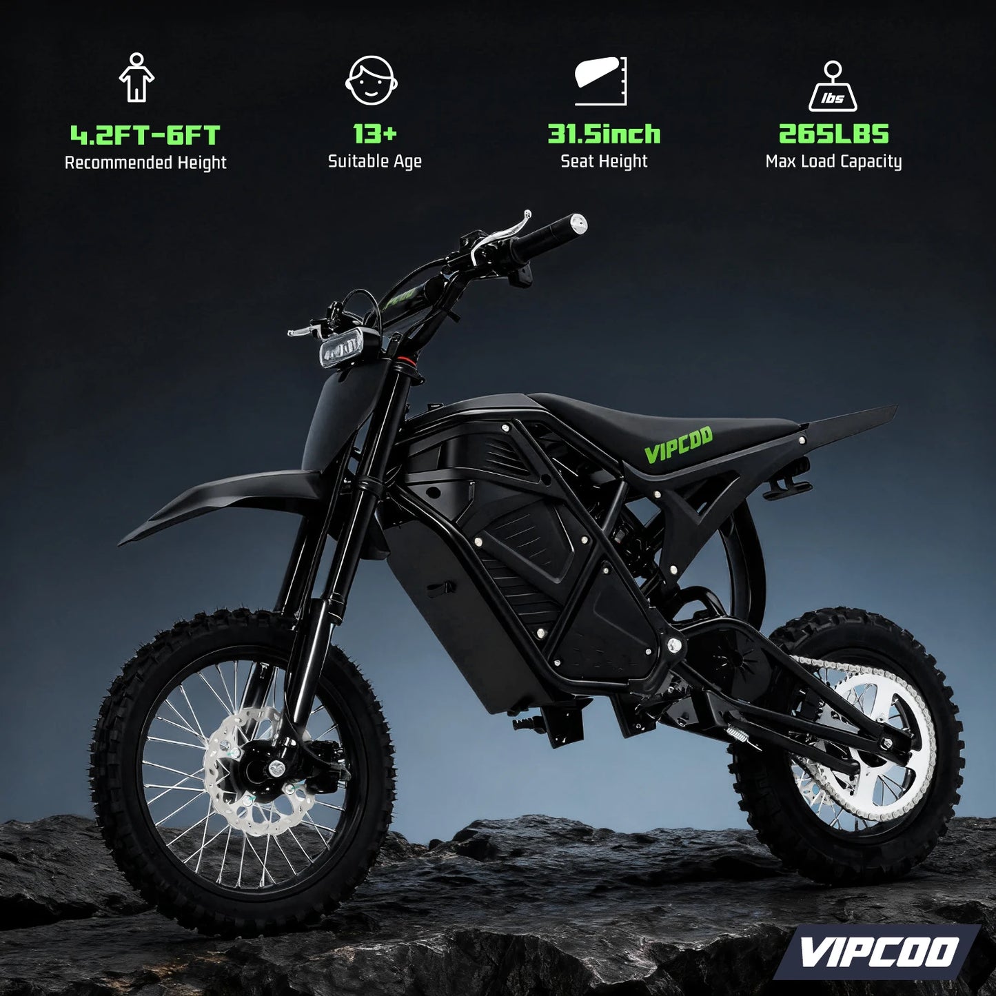 VIPCOO Electric Dirt Bike VIPCOO 3500W 48V23AH Electric Motorcycle