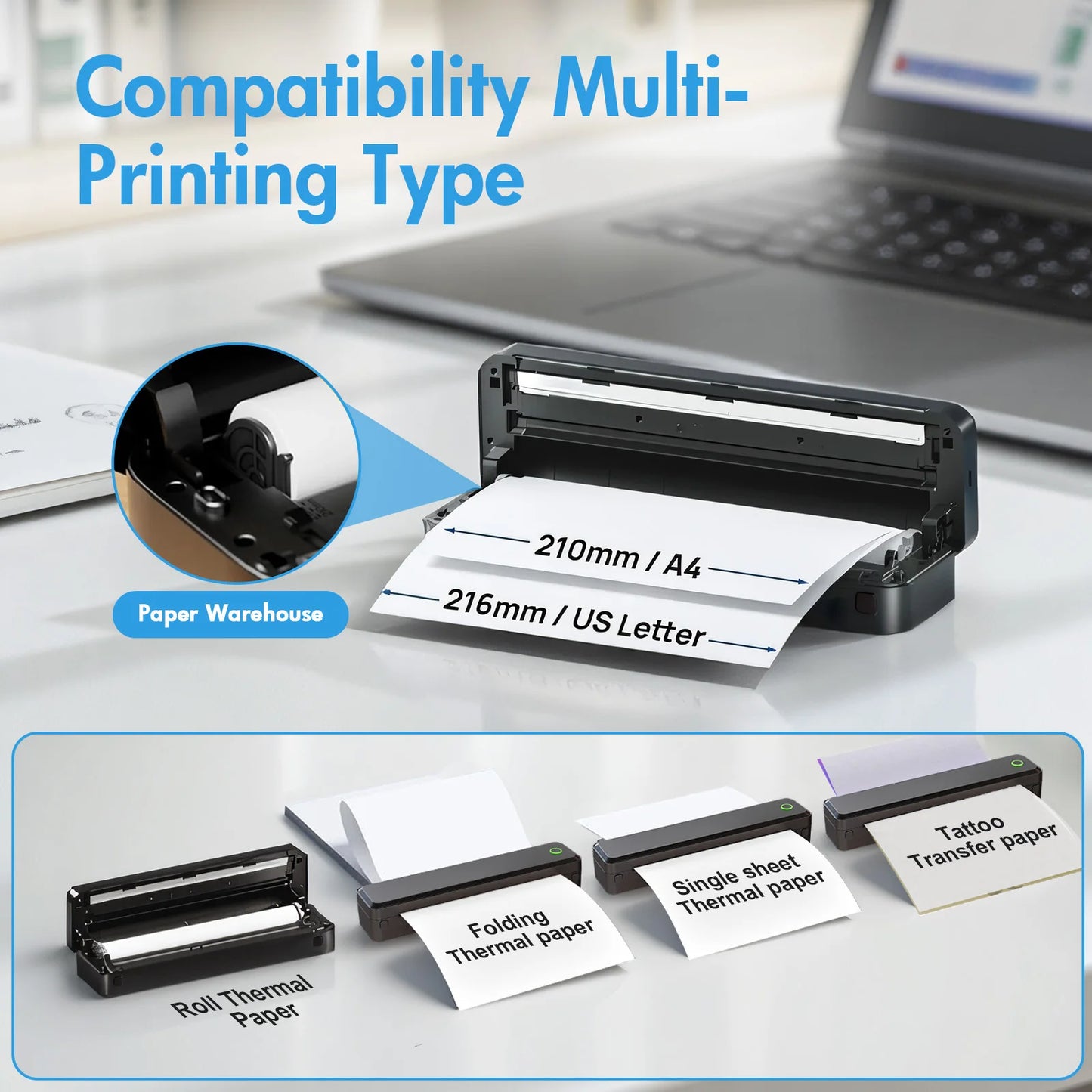 Portable Printers Wireless Inkless Thermal