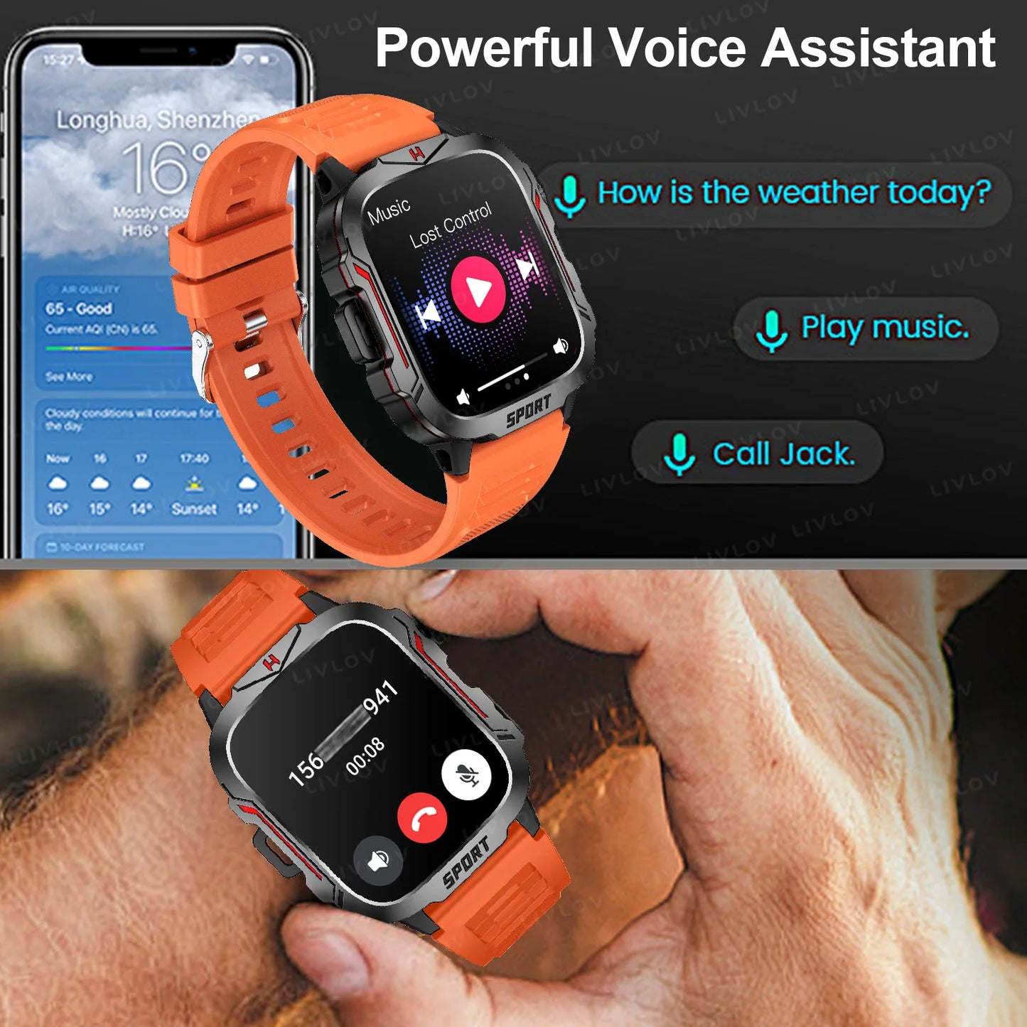 Strong Flashlight Smart Watch for Men/Women