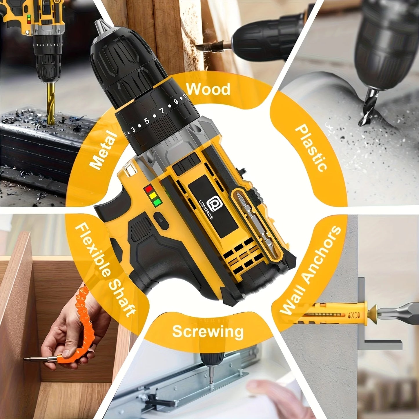 JUSFIT 21V Cordless Drill/Driver Kit, 2 Speed, Keyless 3/8"