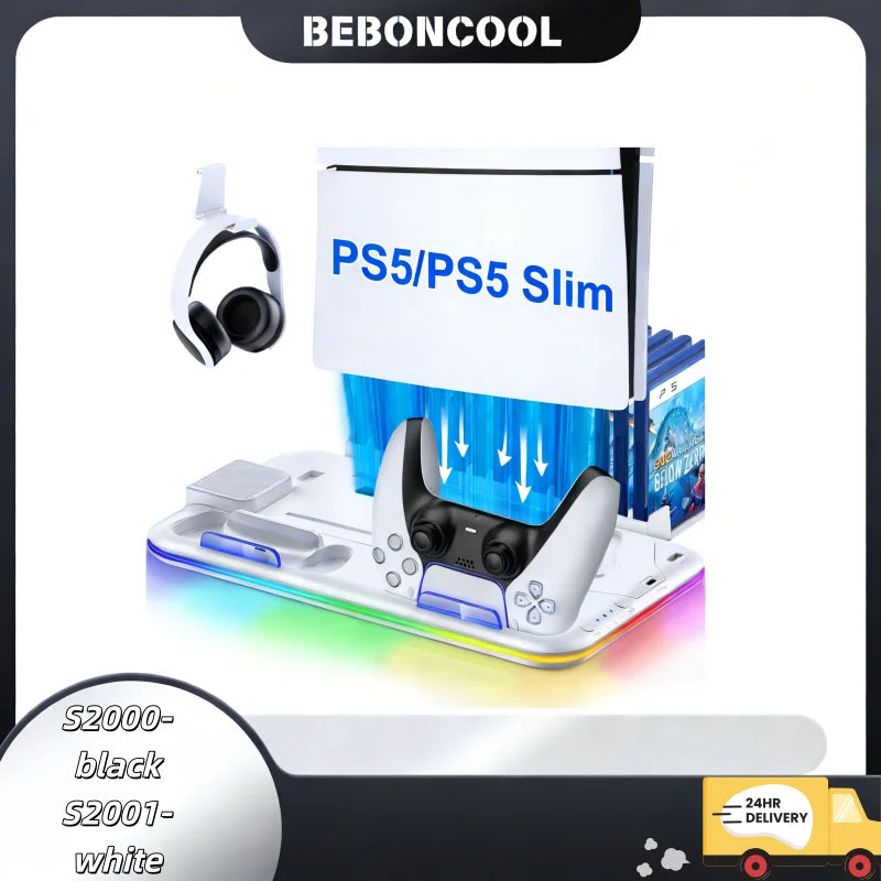 BEBONCOOL S2000 PS5 Slim Stand | 3-Gear Cooling RGB Light