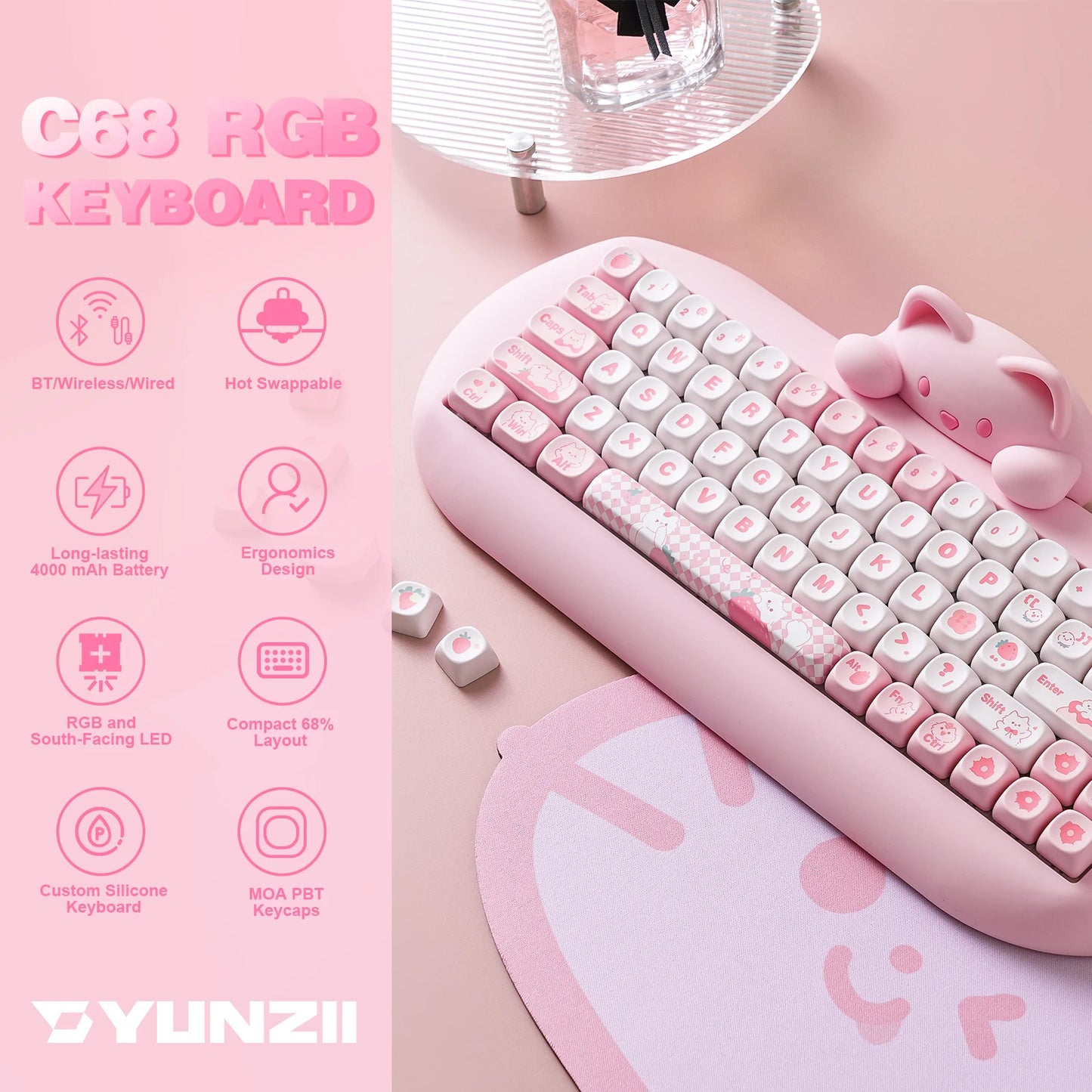 YUNZII C68 Hi-Fi Wireless Gaming Keyboard