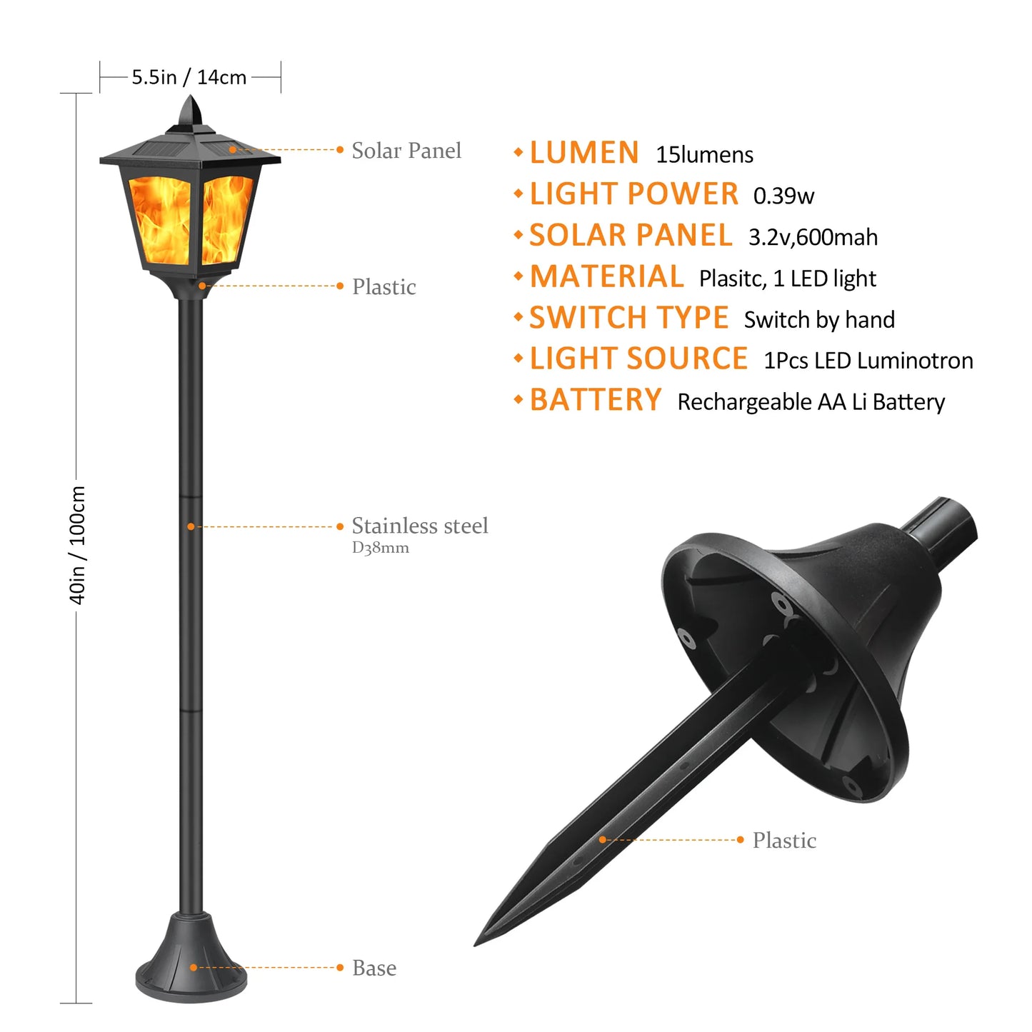 2 pack 40 Inches Mini Solar Torches Flame, Solar Torch Lights