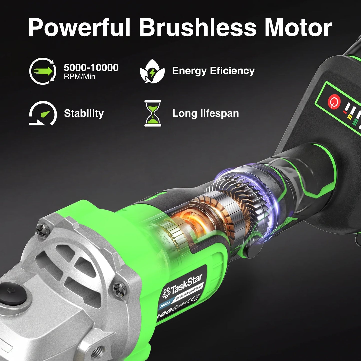 TaskStar 10000 RPM Angle Grinder Kit Electric Brushless Polishing Cutting