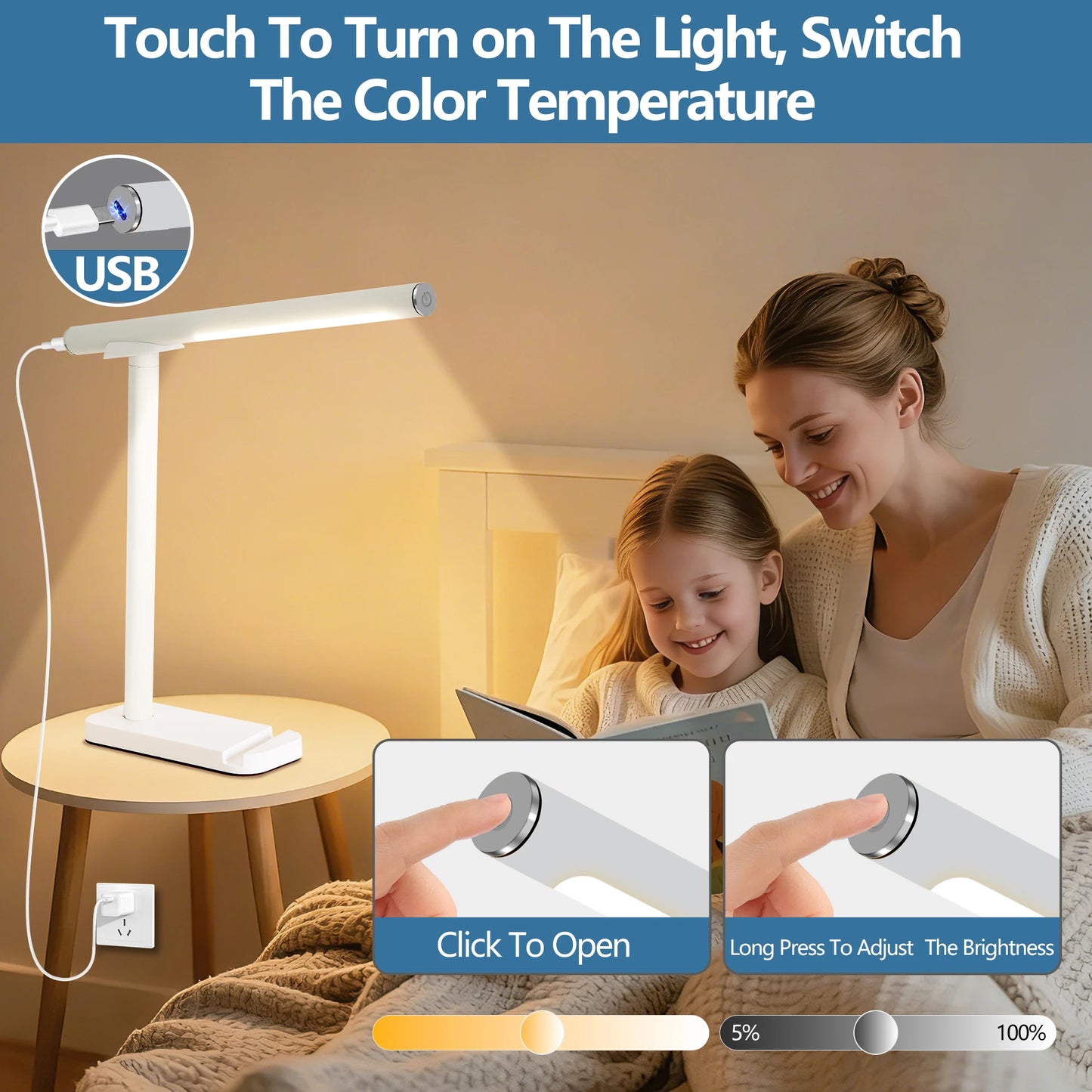 LED Desk Lamp Rechargeable Touch Dimmable Control Adjustable Magnetic Table Lamp