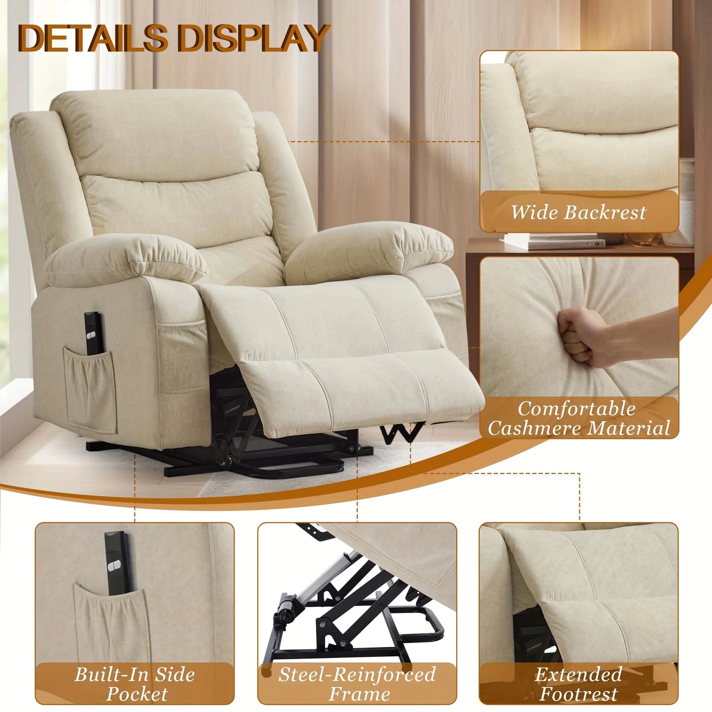 DOOTTOO Power Lift Recliner Chair – Wide Electric Reclining Sofa
