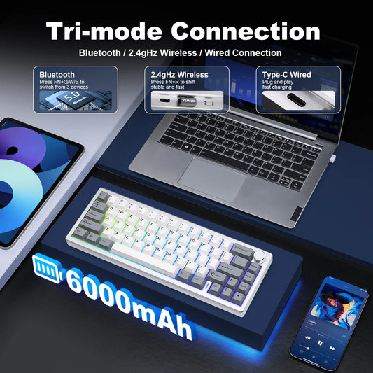 YUNZII AL68 Silver Wireless Custom Mechanical Keyboard