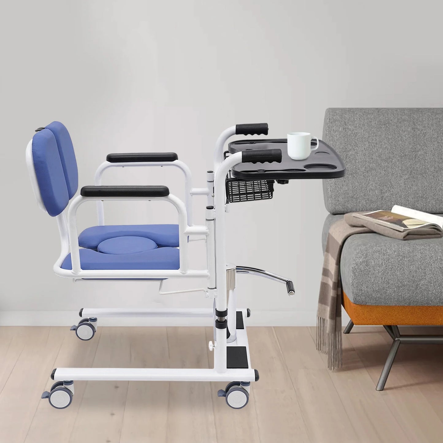 Hydraulic Patient Lift Portable Home Seamless Steel Transport Wheelchair