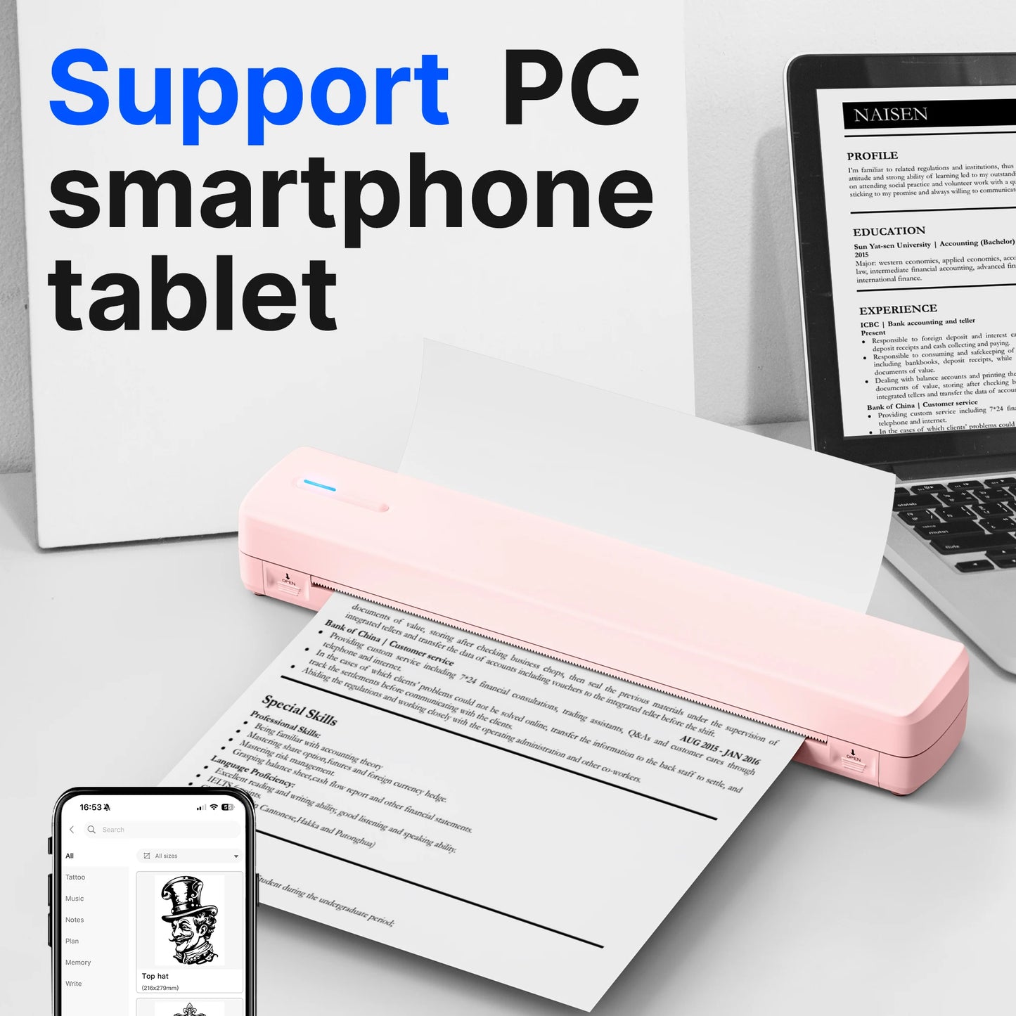 POLONO A4 Portable Inkless Thermal Printer with 20sheets thermal paper