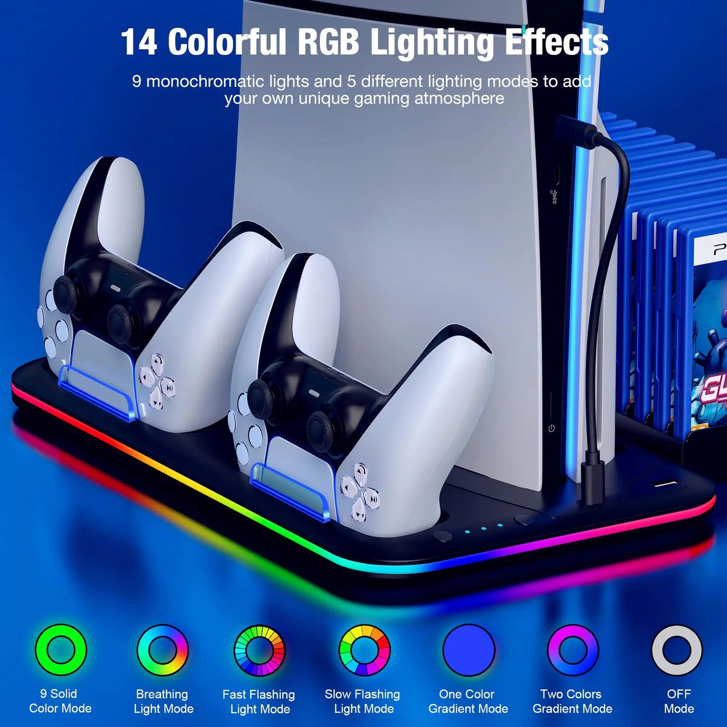 BEBONCOOL S2000 PS5 Slim Stand | 3-Gear Cooling RGB Light
