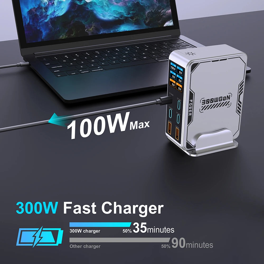 UBIGBUY 300W USB C Charger,6 Ports USB Charging Station