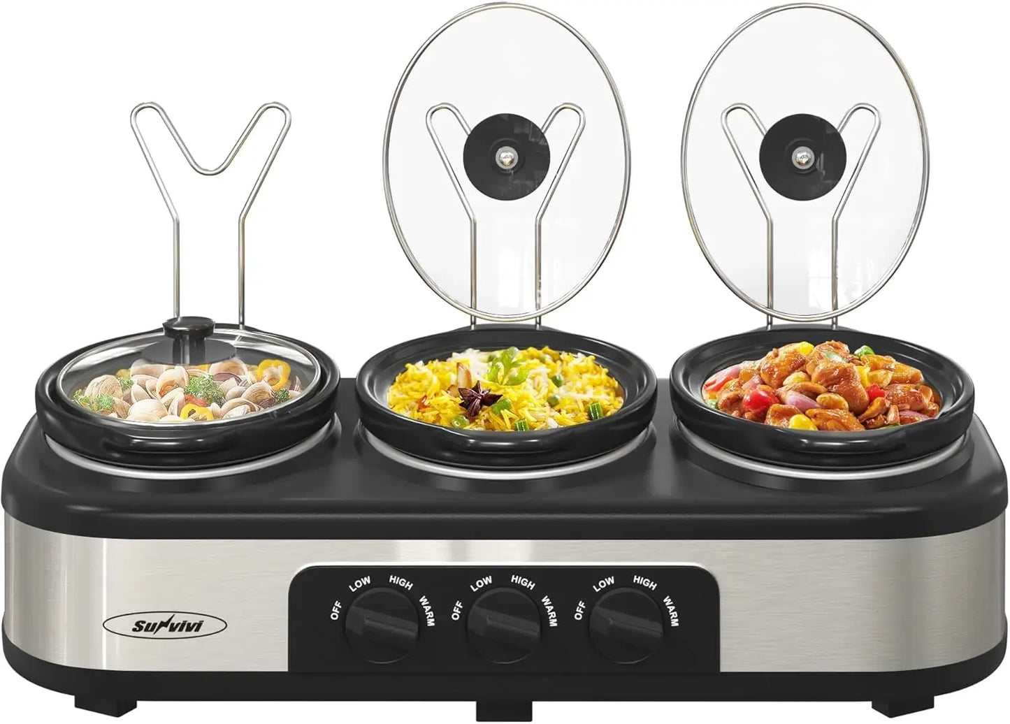 SURVIVI 3 * 1.5 Quarts Triple Slow Cooker