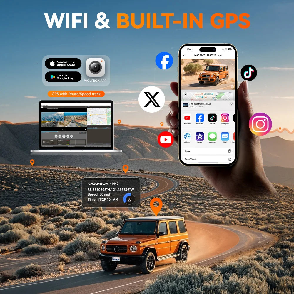 WOLFBOX M40 Dash Cam 4K+1080P With Voice Control