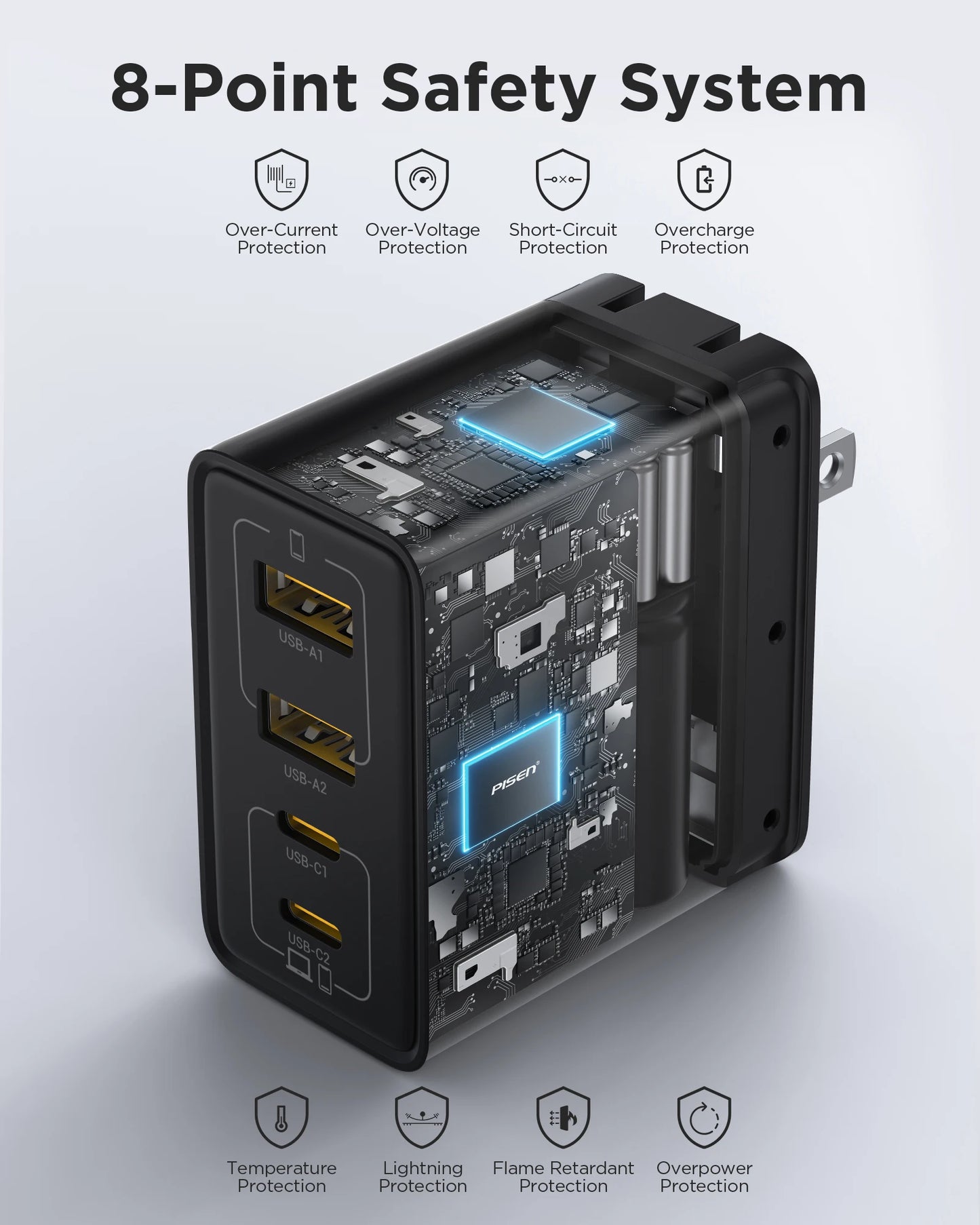 PISEN 65W 4-Port GaN Charger w/ 4FT C-C Cable