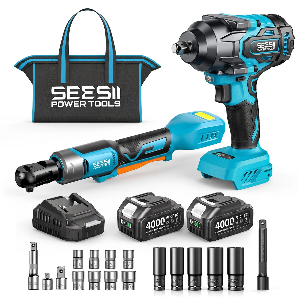 Seesii 3/8" Ratchet Wrench & 1000N.m Impact Wrench