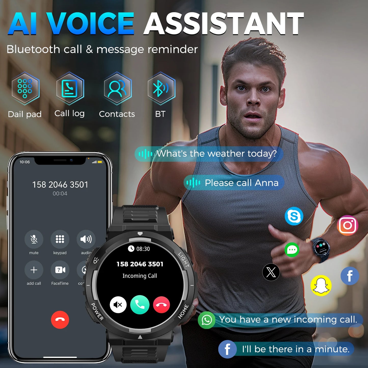 EIGIIS Smart Watches for Men with LED Flashlight