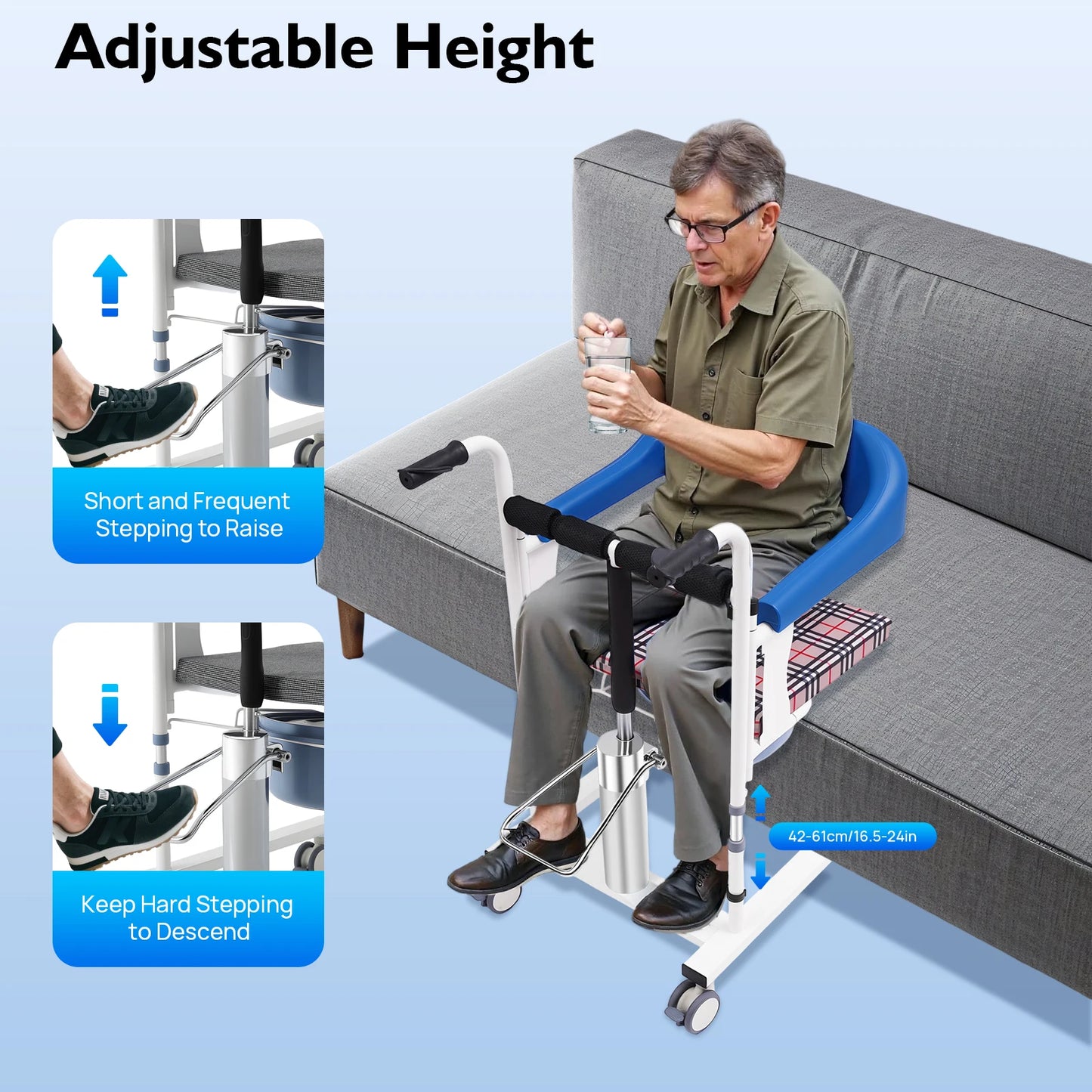 90kg Load-Bearing Hydraulic Patient Lifting Wheelchair