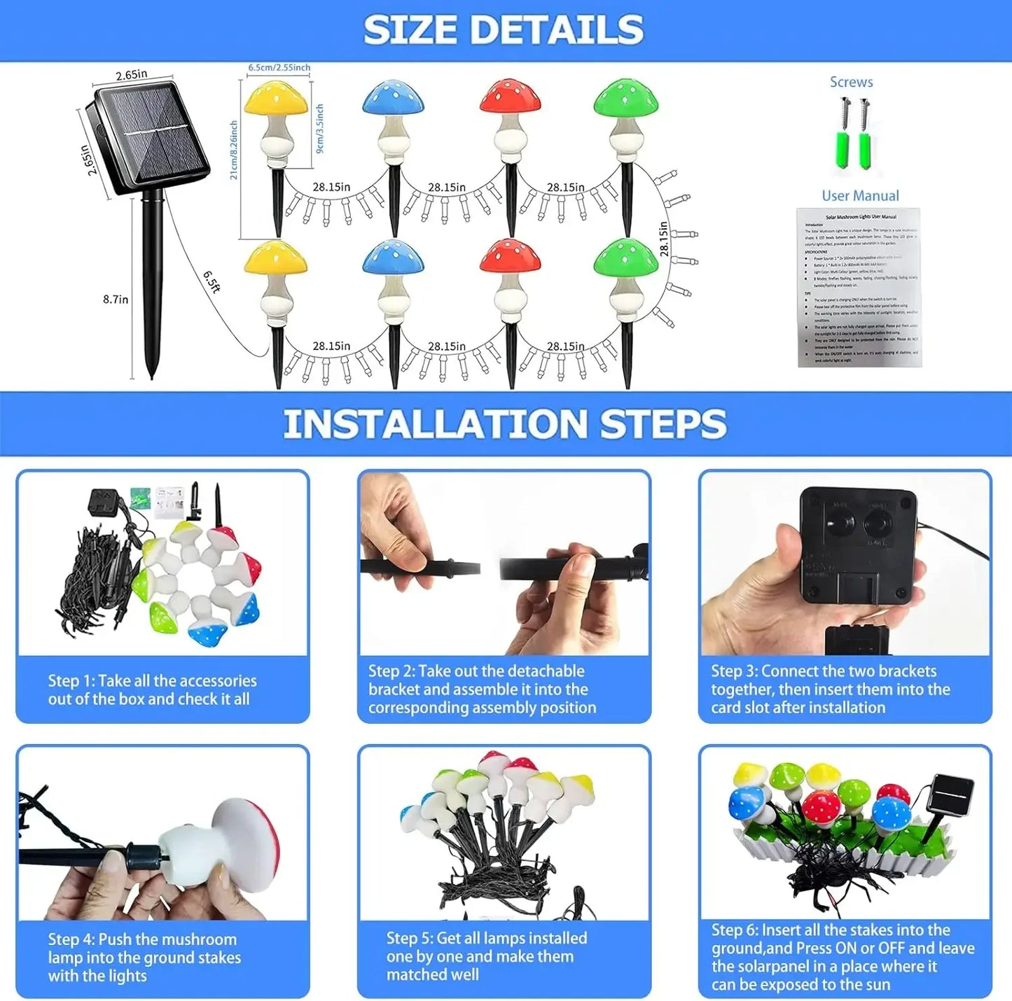 8pcs/set Outdoor Mushroom Solar Garden Lights 50 LED