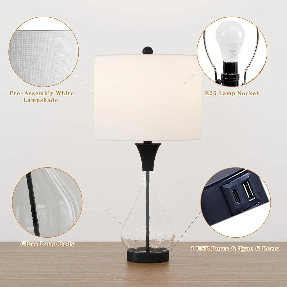Farmhouse Glass Table Lamp for Living Room