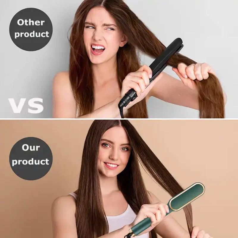 ROFAELEC Electric PTC Heat Straightening Brush One Step Hair Dryer 3 In 1 Ceramic Flat Iron Women Hair Straightener comb And Curling