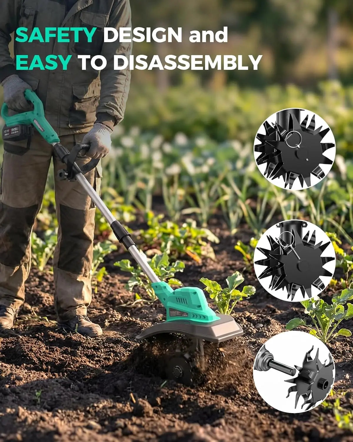 21V Cordless Tiller Cultivator for Gardening